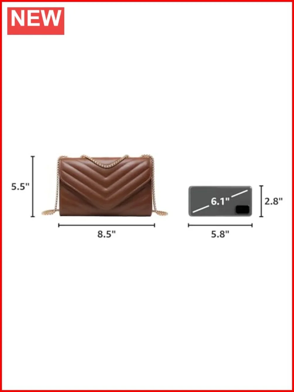 Quilted Crossbody Evening Bag Clutch Purse with Gold-Tone Chain Strap